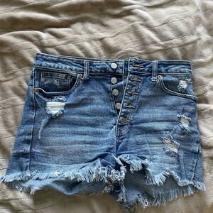 Distressed Denim Shorts with Frayed Hem
